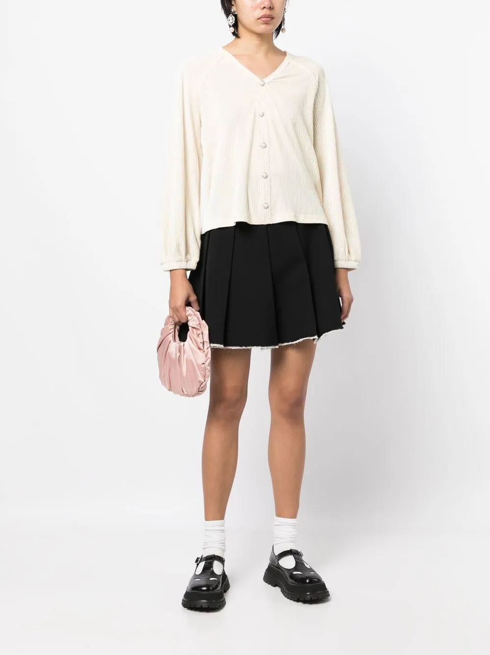 Crinkled Button-Down Cardigan
