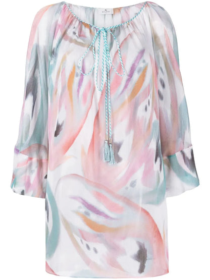 Abstract-Print Boat Neck Blouse