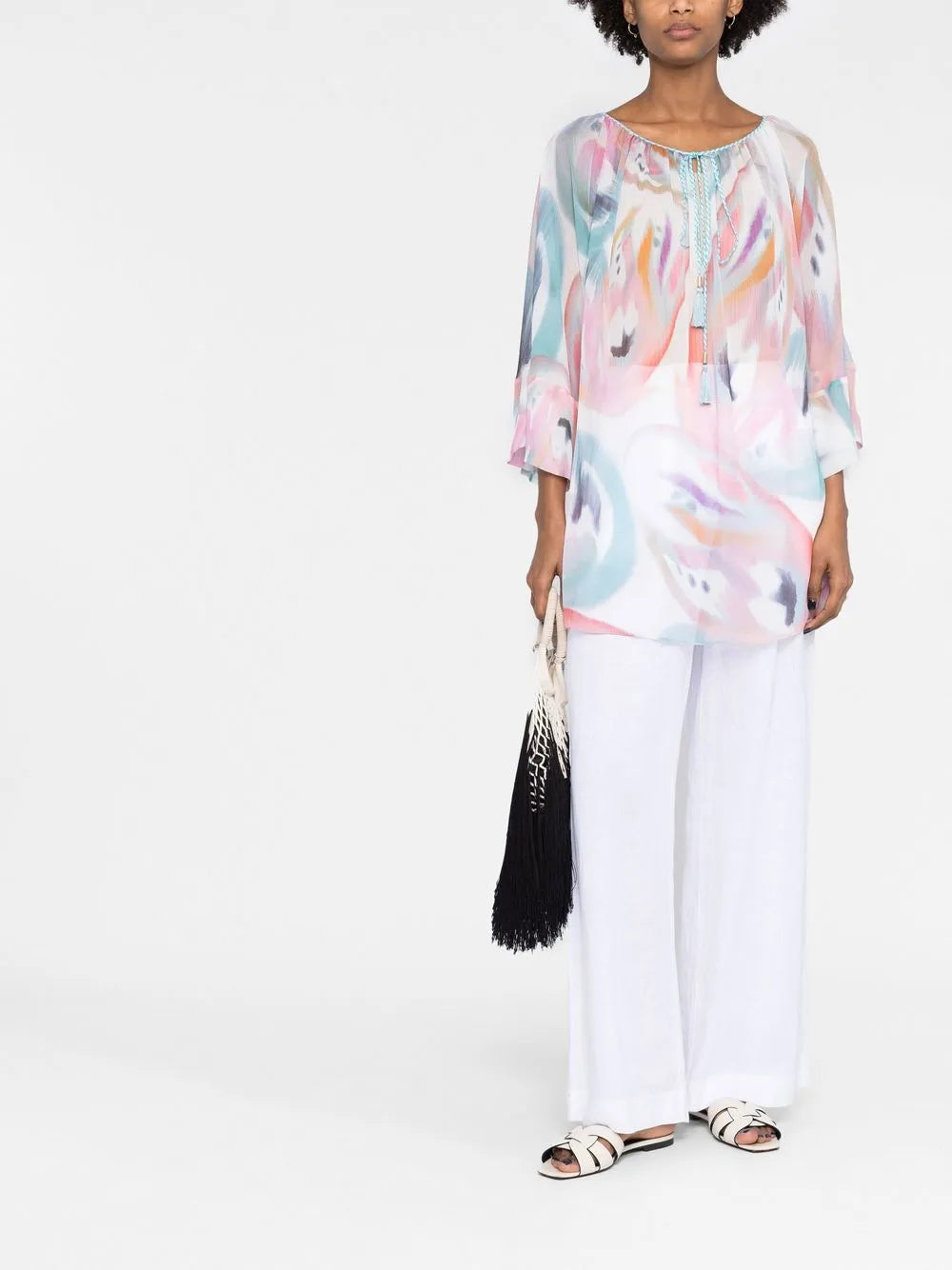 Abstract-Print Boat Neck Blouse