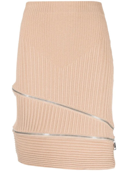 Ribbed Zip-Detail Skirt