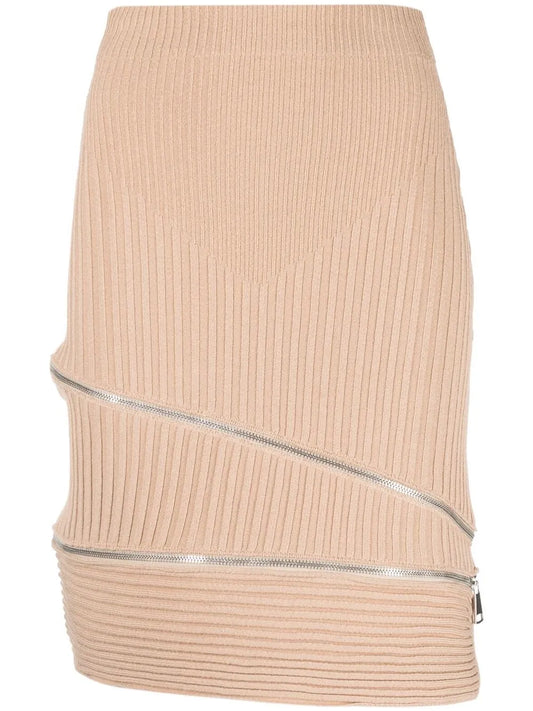 Ribbed Zip-Detail Skirt