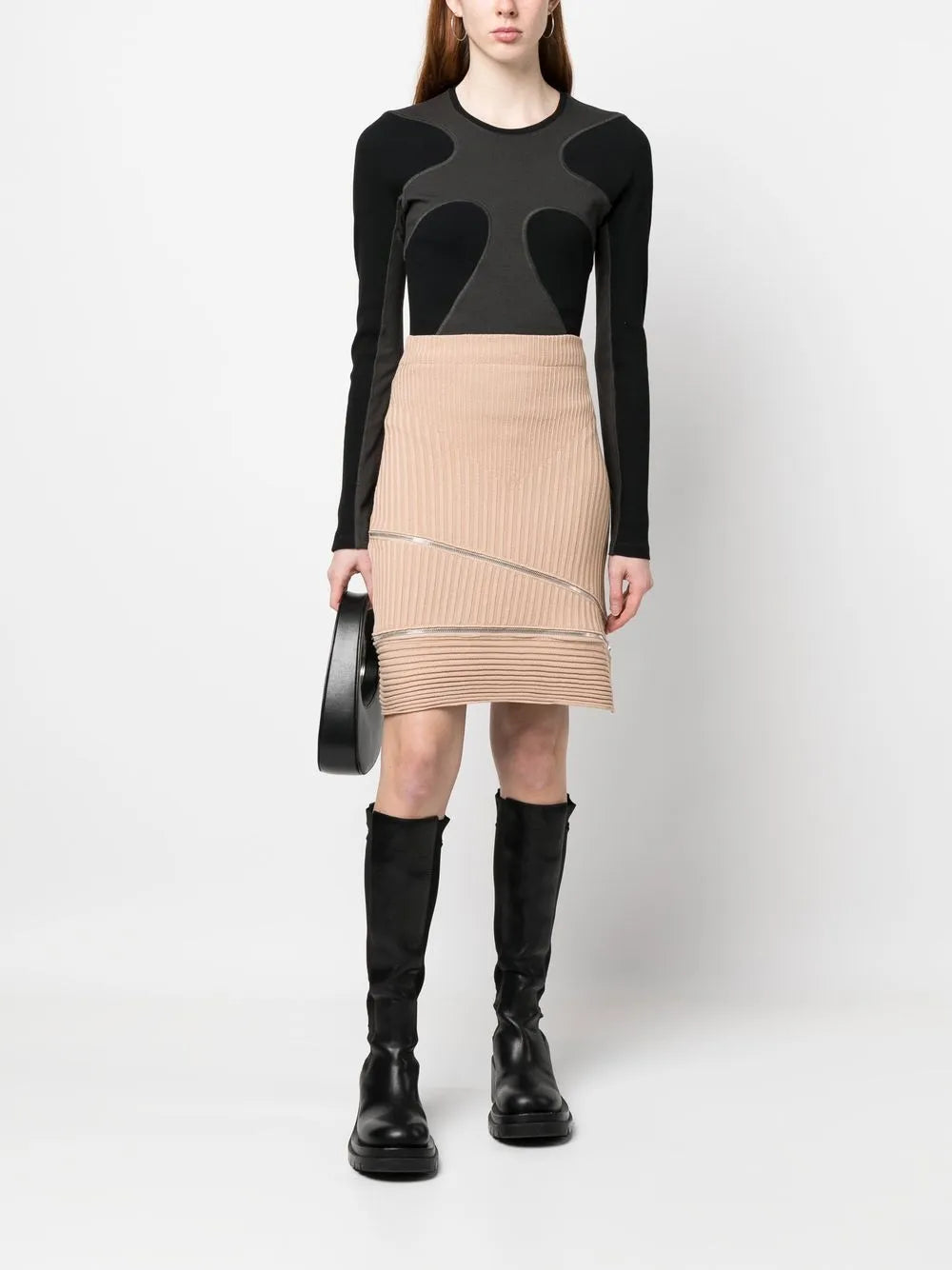Ribbed Zip-Detail Skirt