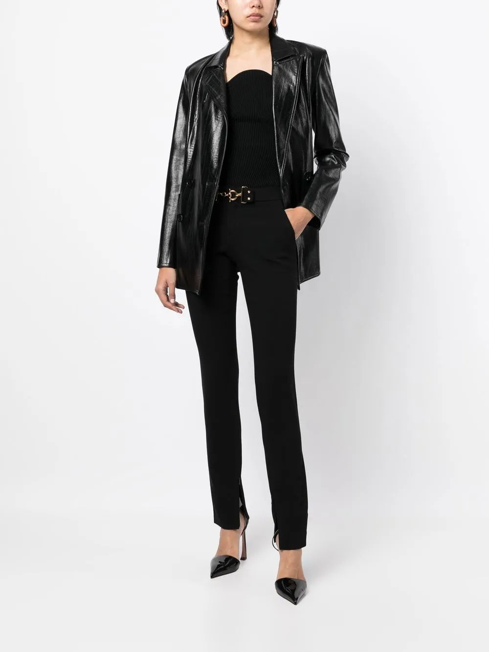 Horsebit-Buckle Wool Skinny Trousers