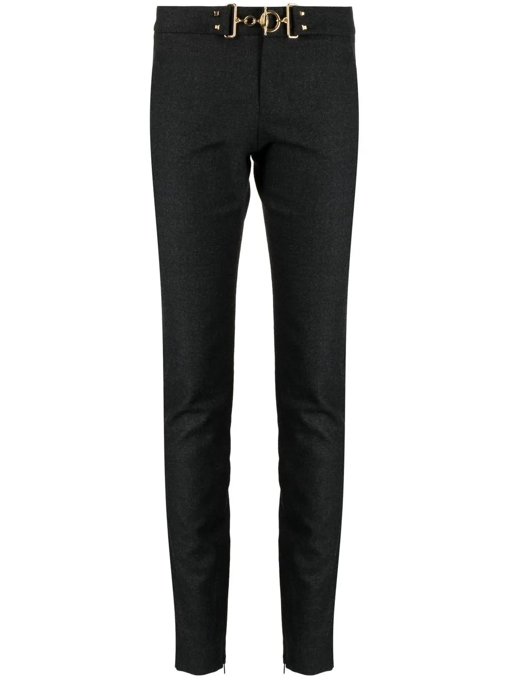 Horsebit-Buckle Wool Skinny Trousers