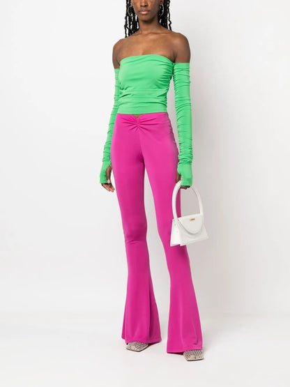 Ruched-Detail Flared Trousers