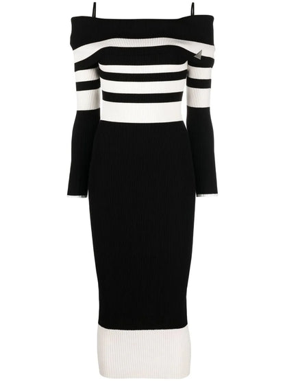 Striped Off-Shoulder Knitted Dress