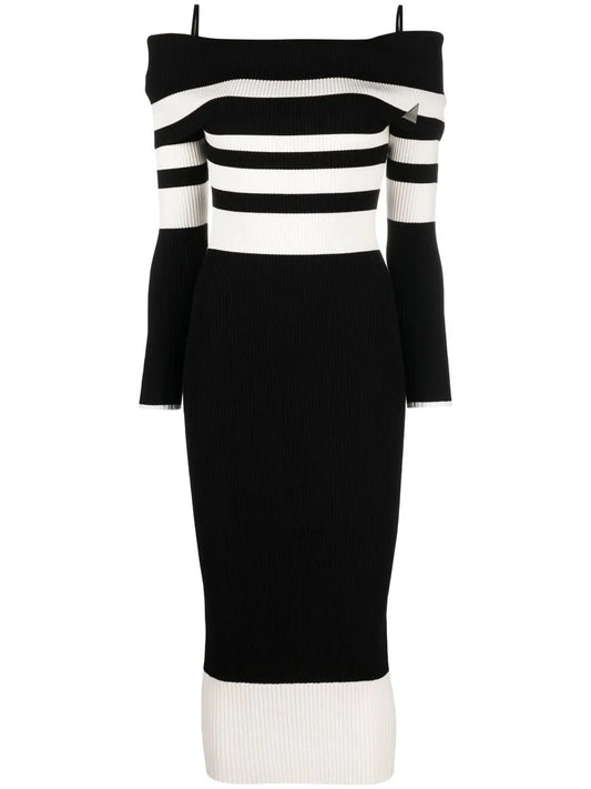 Striped Off-Shoulder Knitted Dress