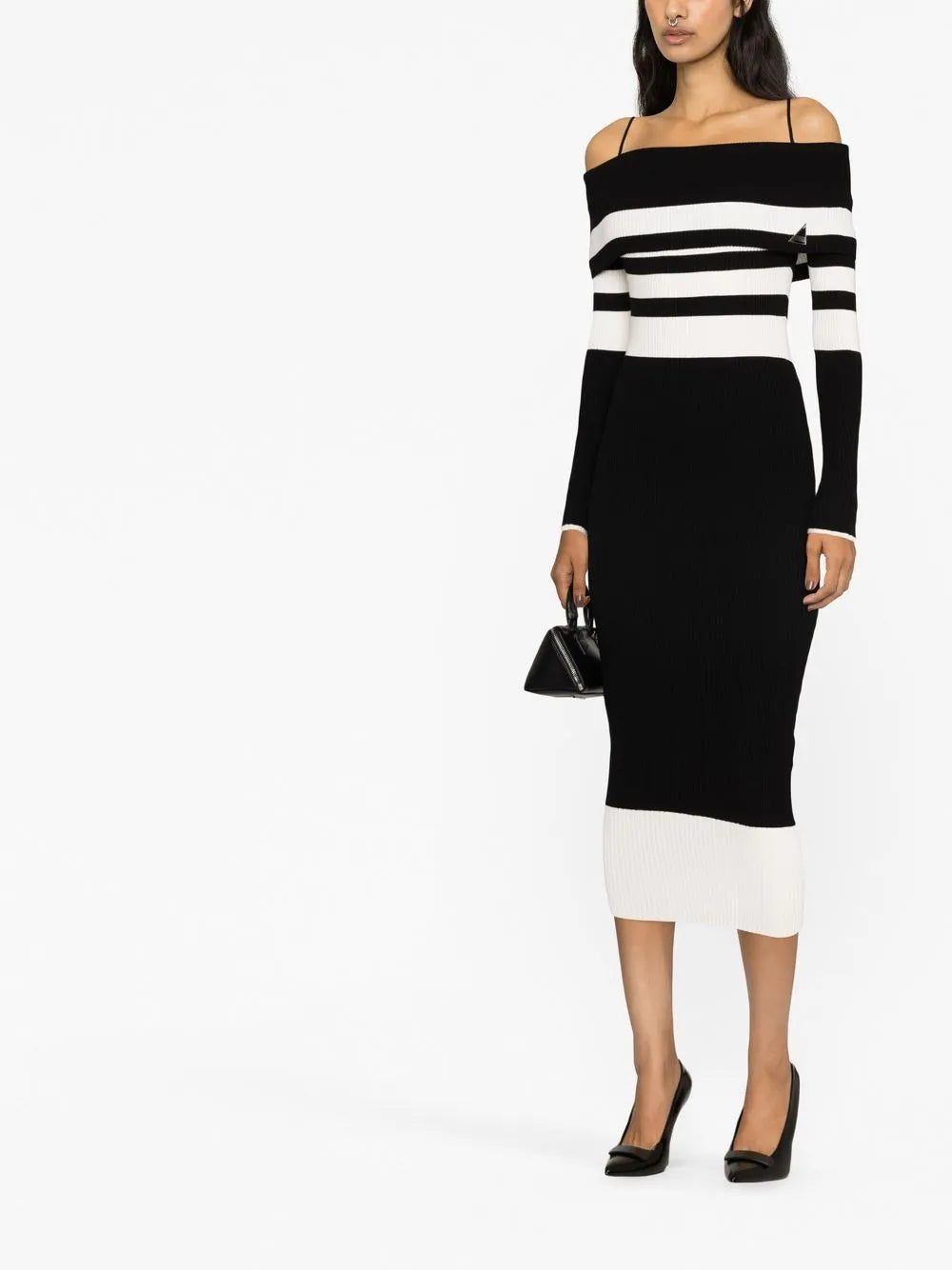 Striped Off-Shoulder Knitted Dress