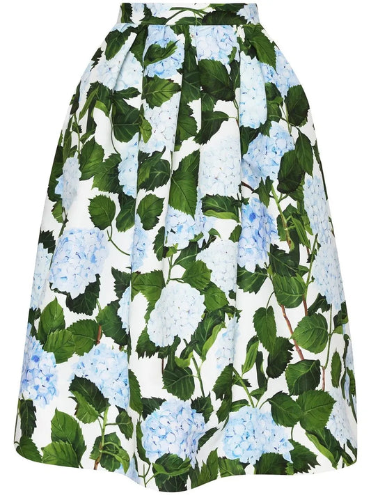 Floral-Print Belted Midi Skirt