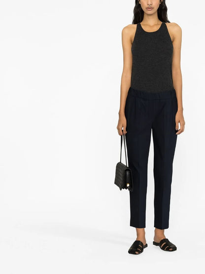 Elasticated-Waistband Tapered Trousers