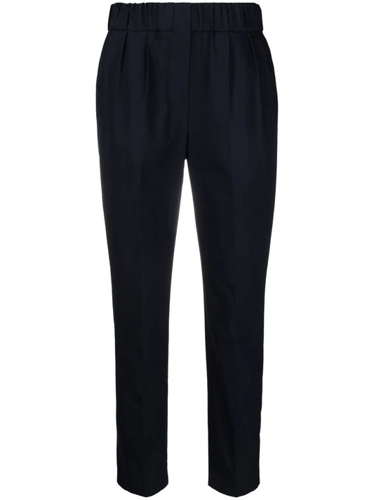 Elasticated-Waistband Tapered Trousers