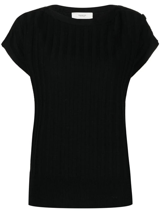 Ribbed-Knit Short-Sleeved T-Shirt