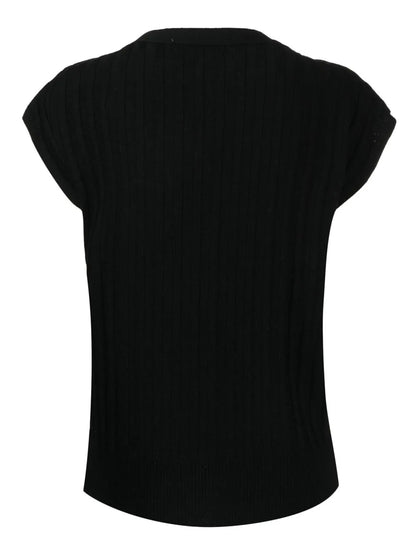 Ribbed-Knit Short-Sleeved T-Shirt