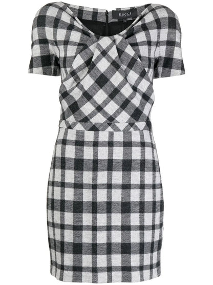 Check-Print Short-Sleeve Minidress