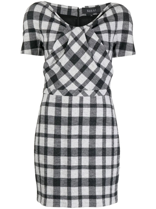Check-Print Short-Sleeve Minidress
