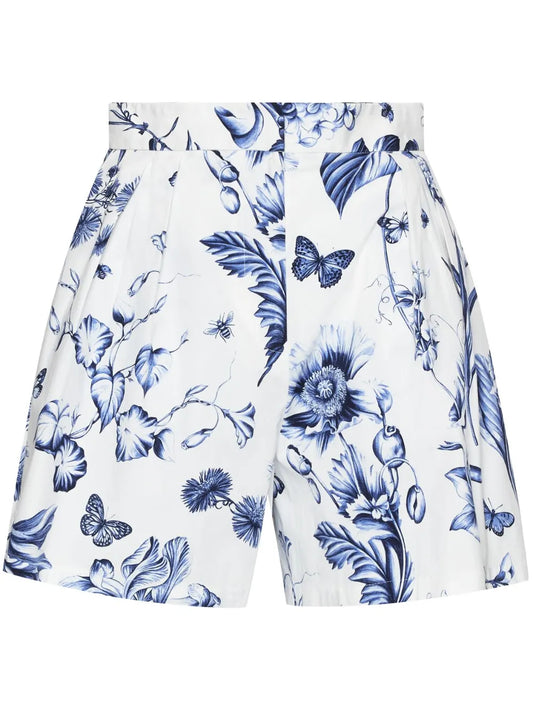 Floral-Print High-Waisted Shorts