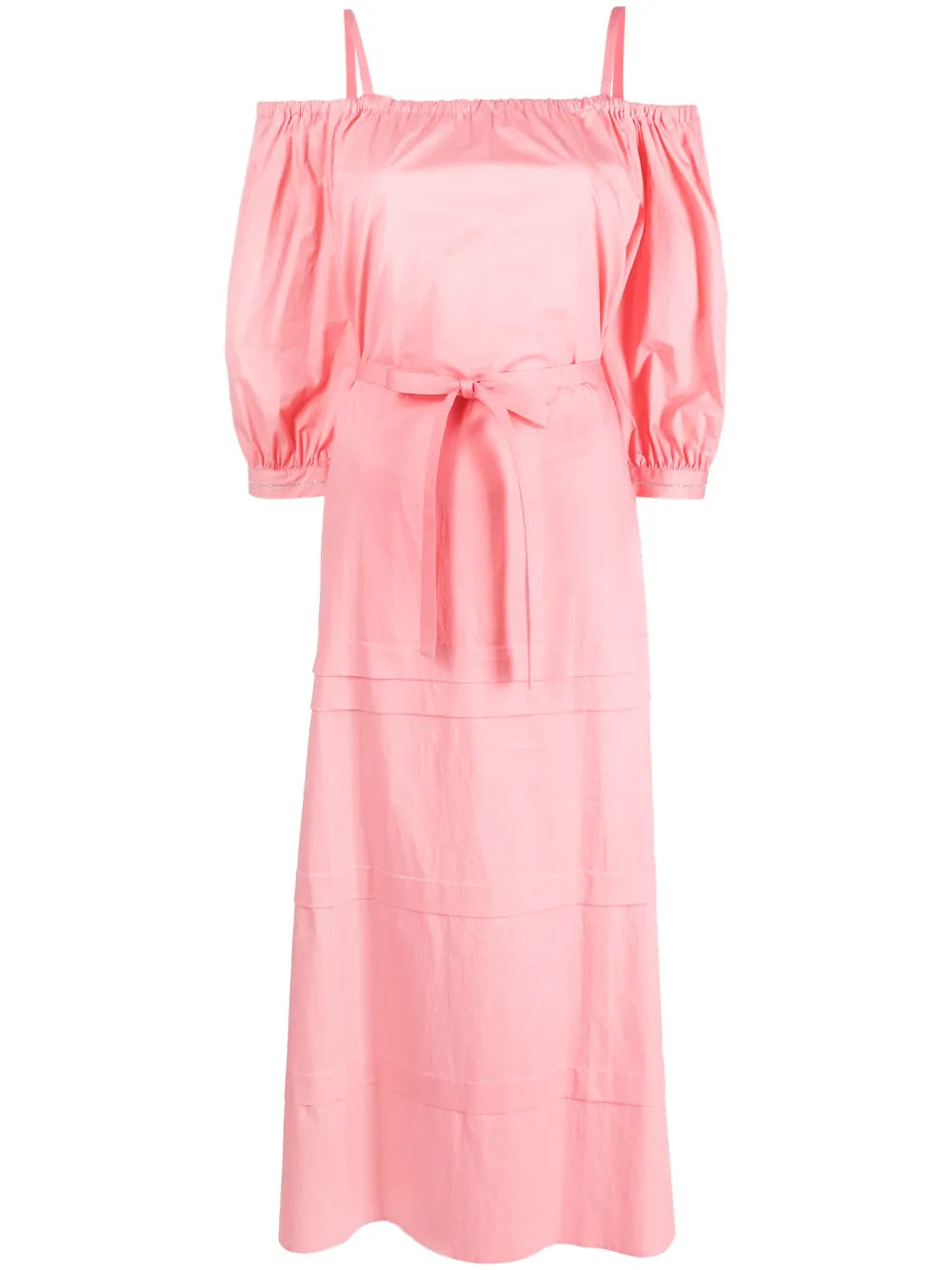 Pleat-Detail Belted Maxi Dress
