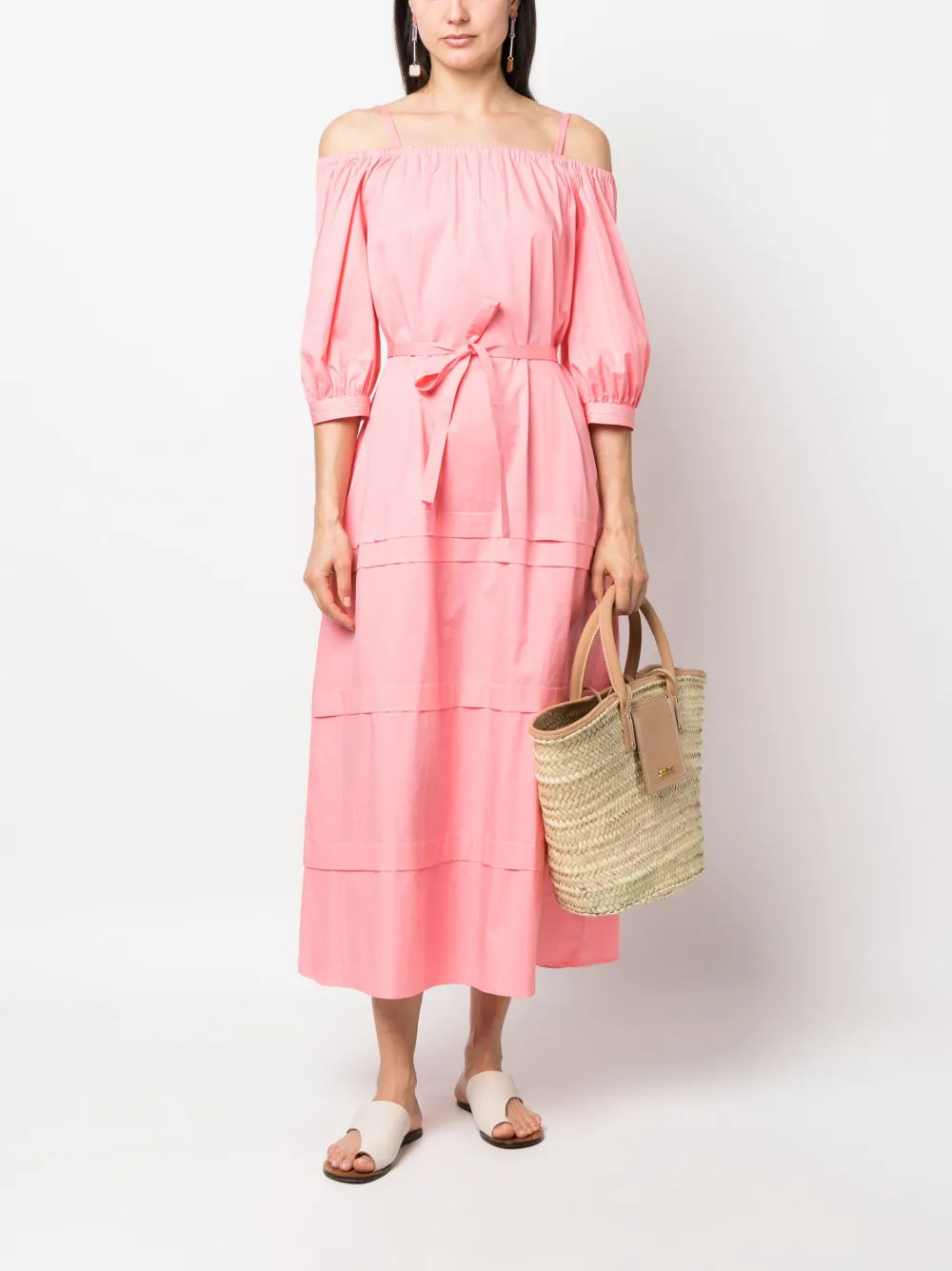 Pleat-Detail Belted Maxi Dress