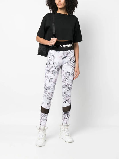 Logo-Waistband Floral-Print Leggings