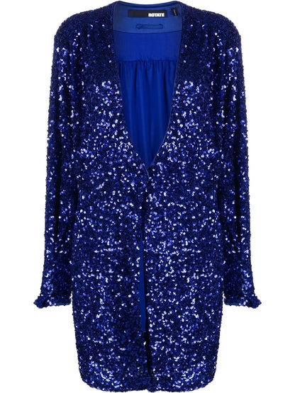 Sequin-Embellished V-Neck Wrap Dress