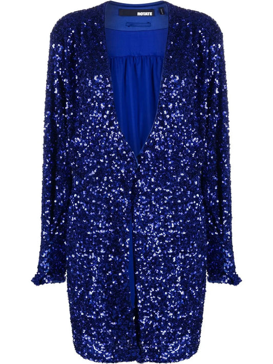 Sequin-Embellished V-Neck Wrap Dress