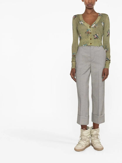 Houndstooth Pattern Cropped Trousers