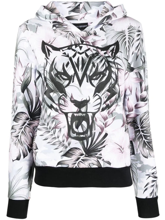 Tiger-Print Detail Hoodie