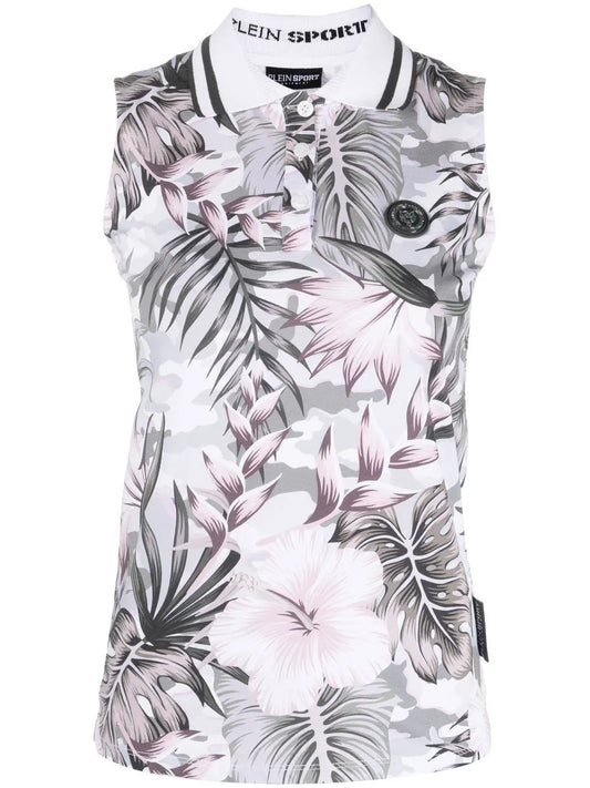 Floral Sleeveless Polo Shirt