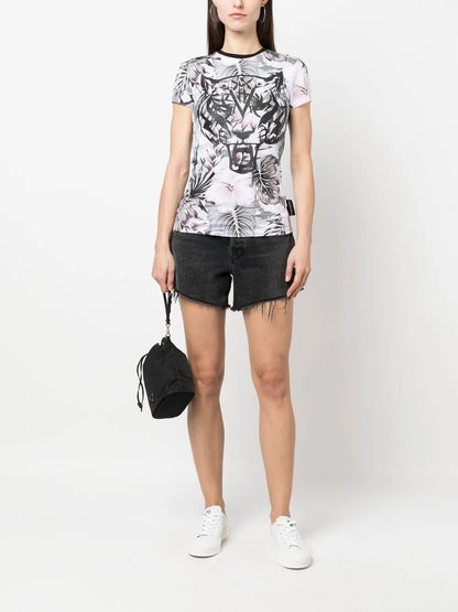 Tiger-Print Floral T-Shirt