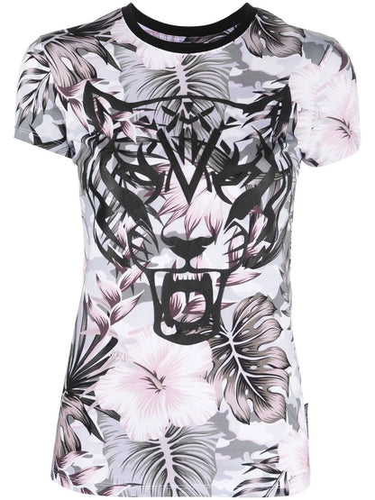 Tiger-Print Floral T-Shirt