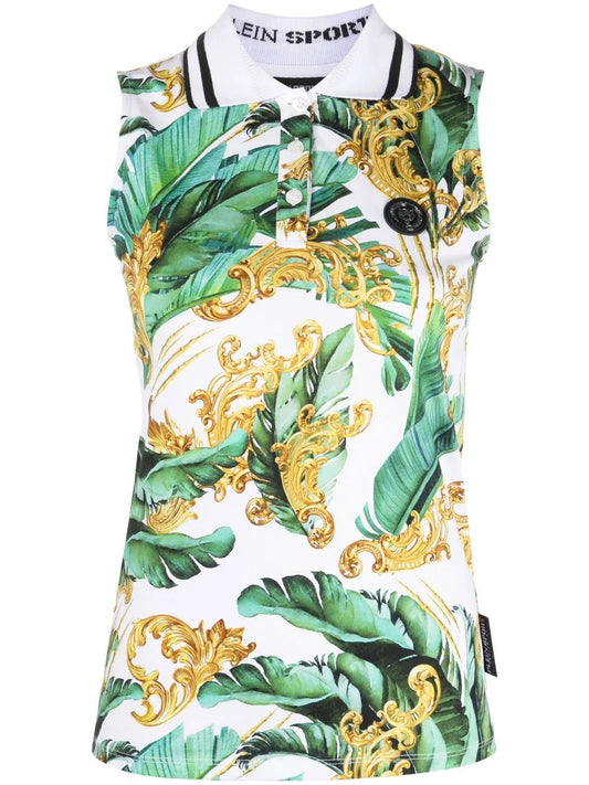 Floral Sleeveless Polo Shirt