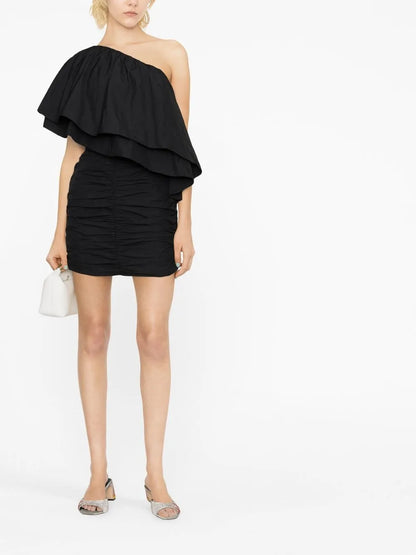 Taft Pleated One-Shoulder Minidress