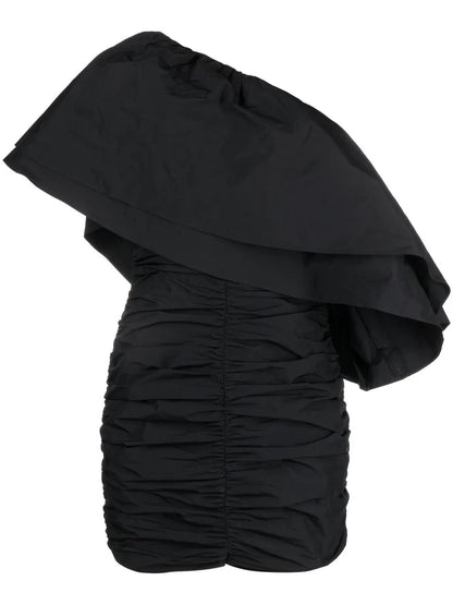Taft Pleated One-Shoulder Minidress
