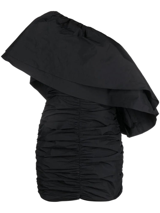 Taft Pleated One-Shoulder Minidress