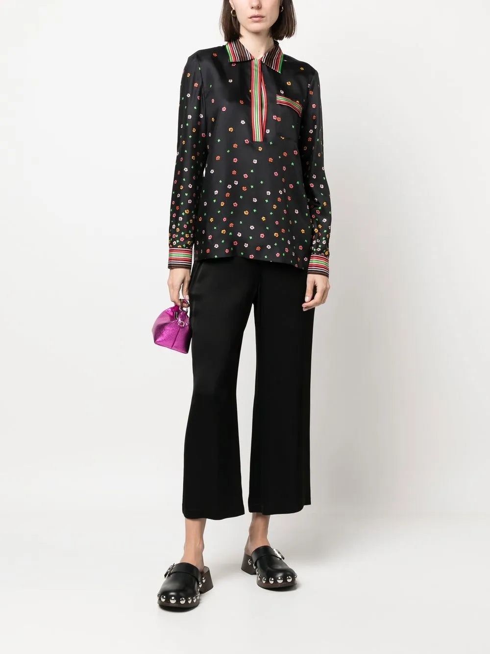 Floral-Print Silk Blouse
