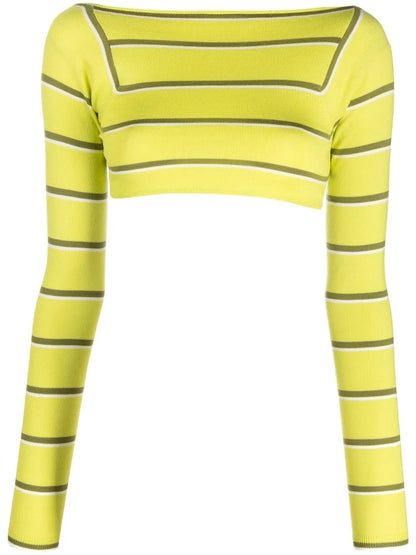 Stripe-Jacquard Wool Cropped Top