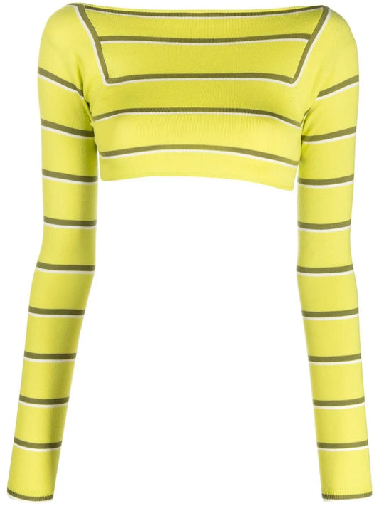 Stripe-Jacquard Wool Cropped Top
