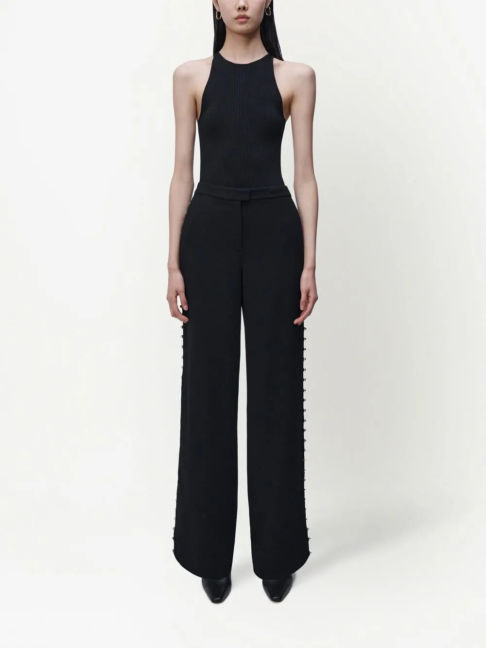 Stud-Detail Wide-Leg Trousers