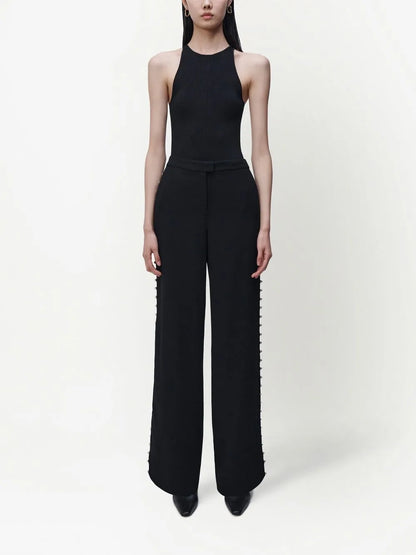 Stud-Detail Wide-Leg Trousers