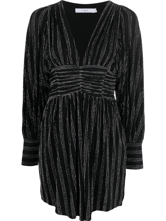 Mettalic-Ribbed Long-Sleeves Dress