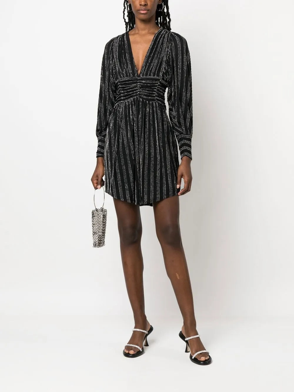 Mettalic-Ribbed Long-Sleeves Dress