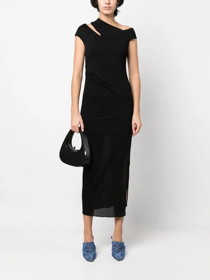 Asymmetric Jersey Midi-Dress