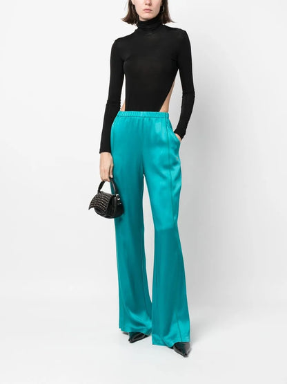 High-Waisted Flared Satin Trousers