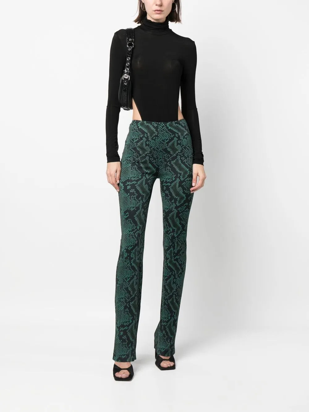 Snakeskin-Print Flared Trousers