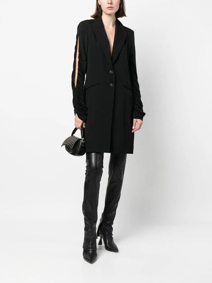 Ruched-Sleeve Wool Blazer Dress