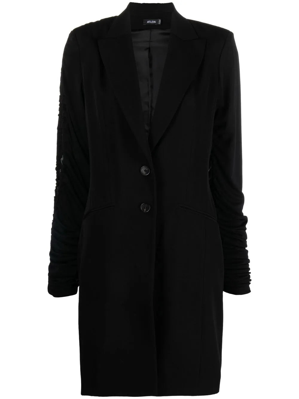 Ruched-Sleeve Wool Blazer Dress