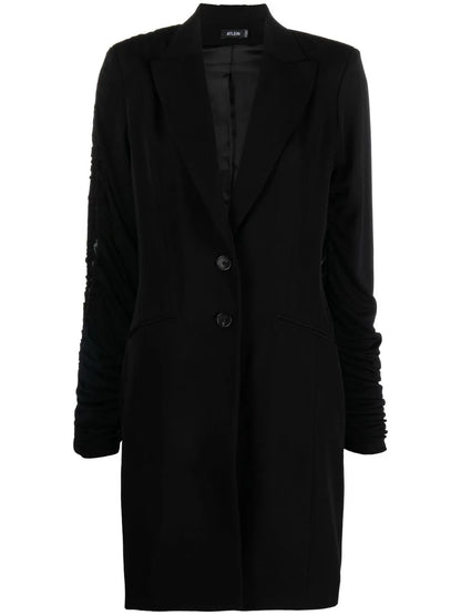 Ruched-Sleeve Wool Blazer Dress