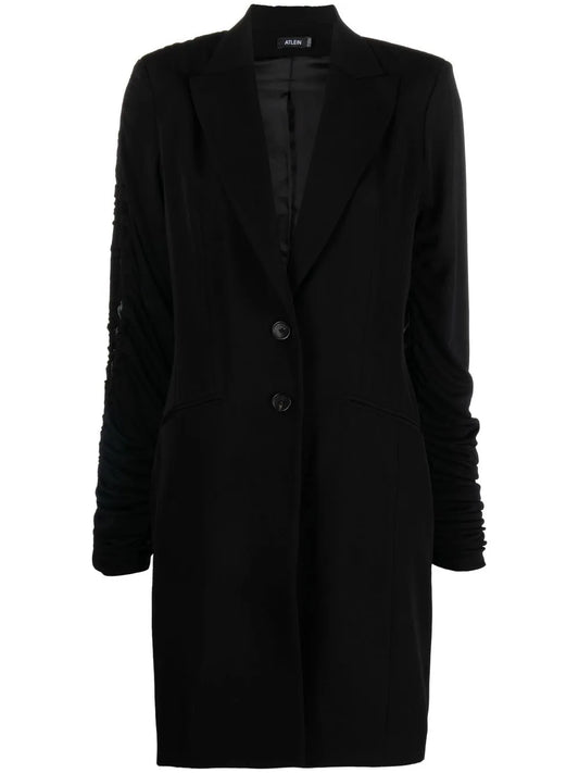 Ruched-Sleeve Wool Blazer Dress