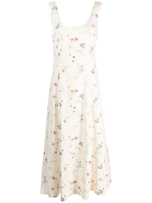Floral-Print Linen Dress