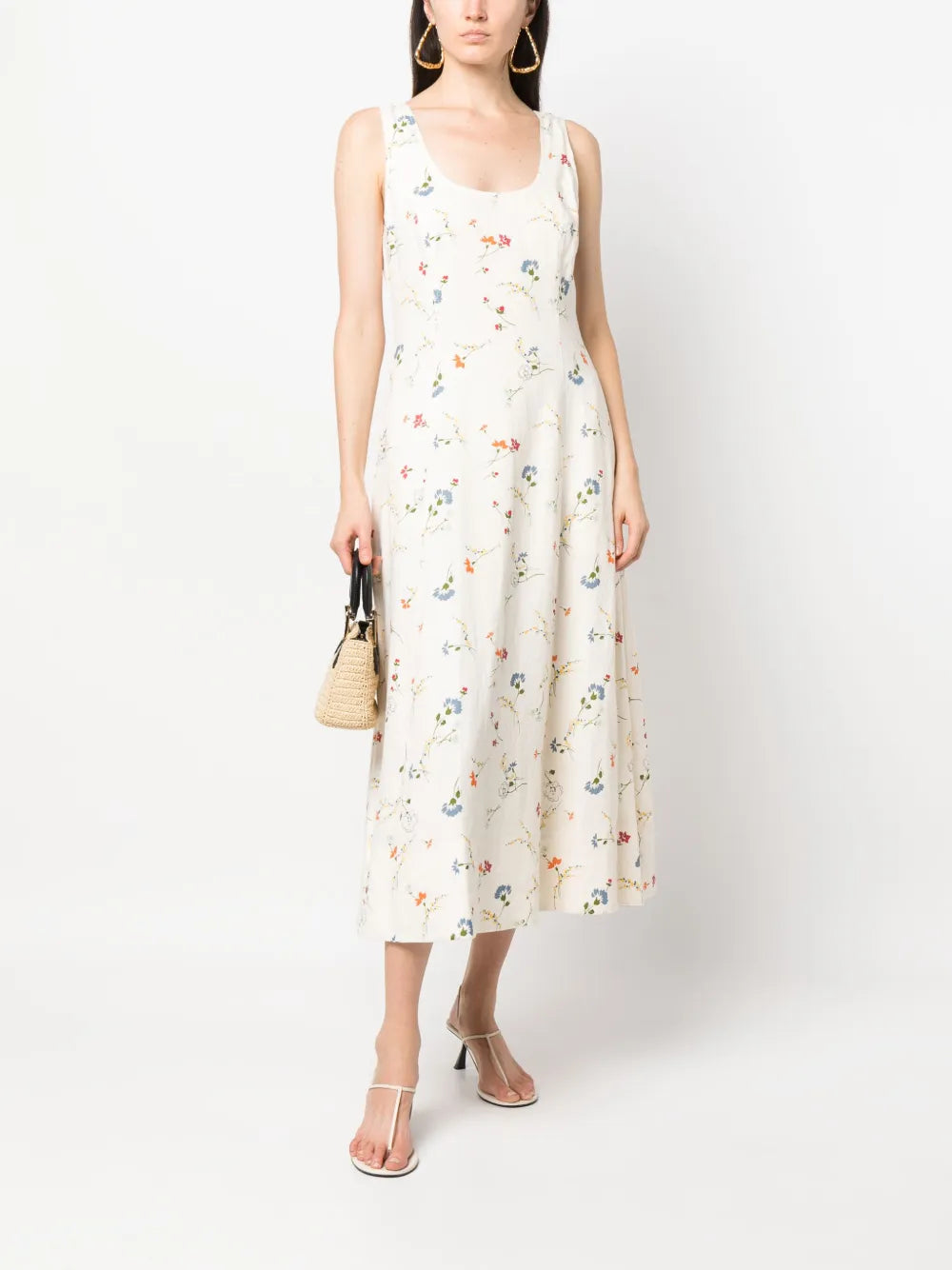 Floral-Print Linen Dress